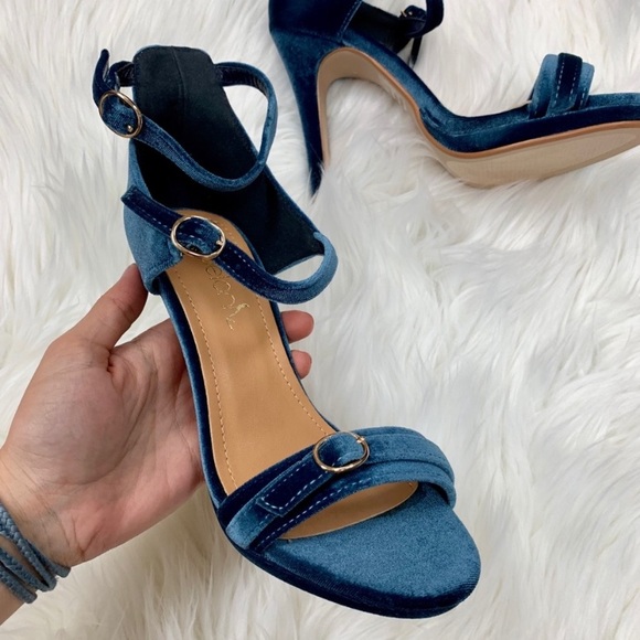 Sexy Ankle Strap Blue Velvet 4” Heels - Picture 2 of 6